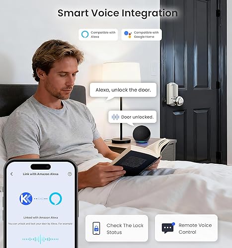 Miniatura 6 de Veise VE028 - Cerradura inteligente Wi-Fi integrada con perilla, entrada sin llave de huellas dactilares con asa, control remoto de aplicación y