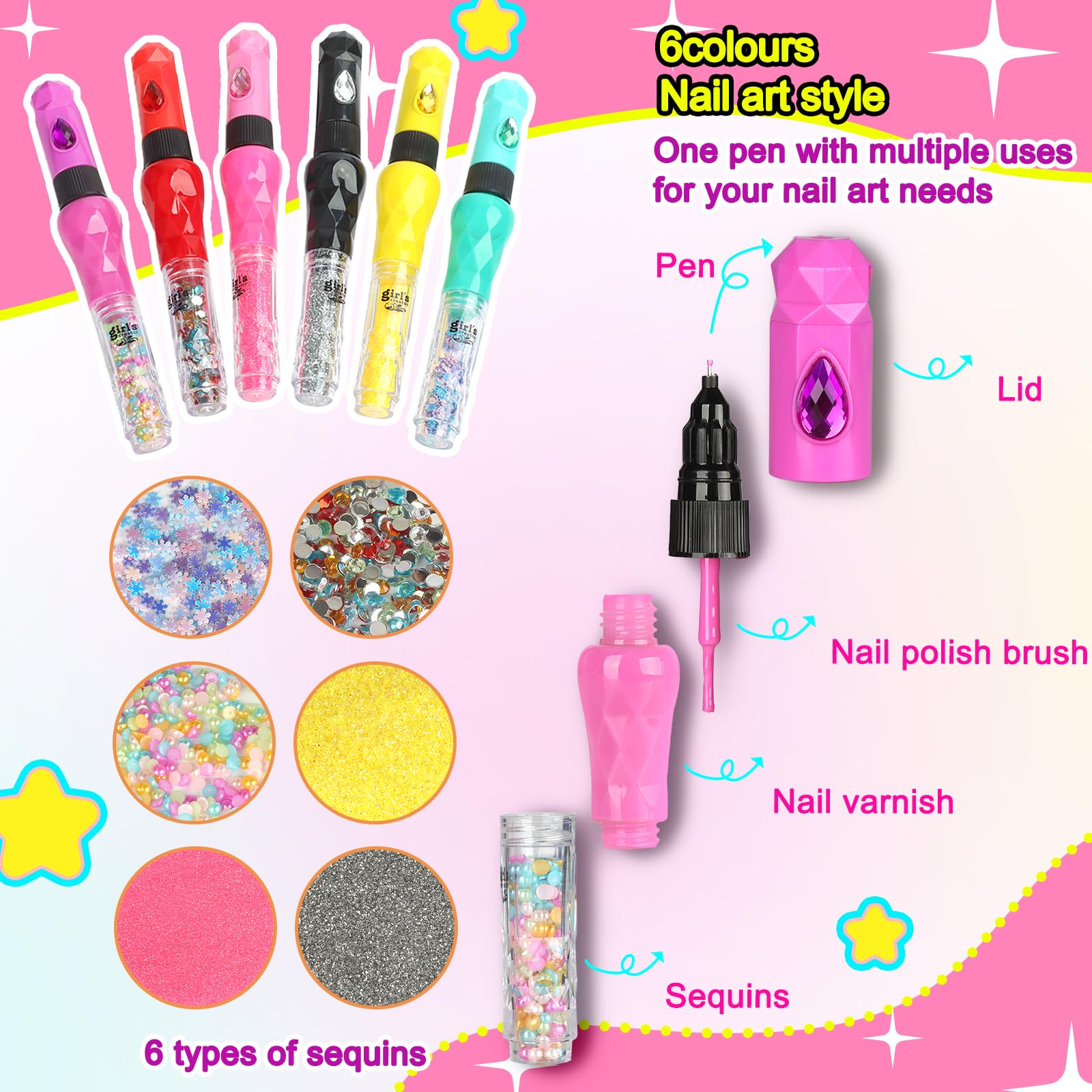 UCAMP Kit Manucure Enfant, Vernis à Ongles pour Fille, Sèche Ongles, Nail Art Jouet Cadeau pour Filles 7-12 Ans