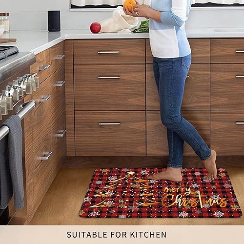 Vista 347 de Tapete de Feliz Navidad, tapete antideslizante para puerta delantera, baño, cocina, dormitorio, patio, entrada, 16 x 24 pulgadas, rojo, negro y verde