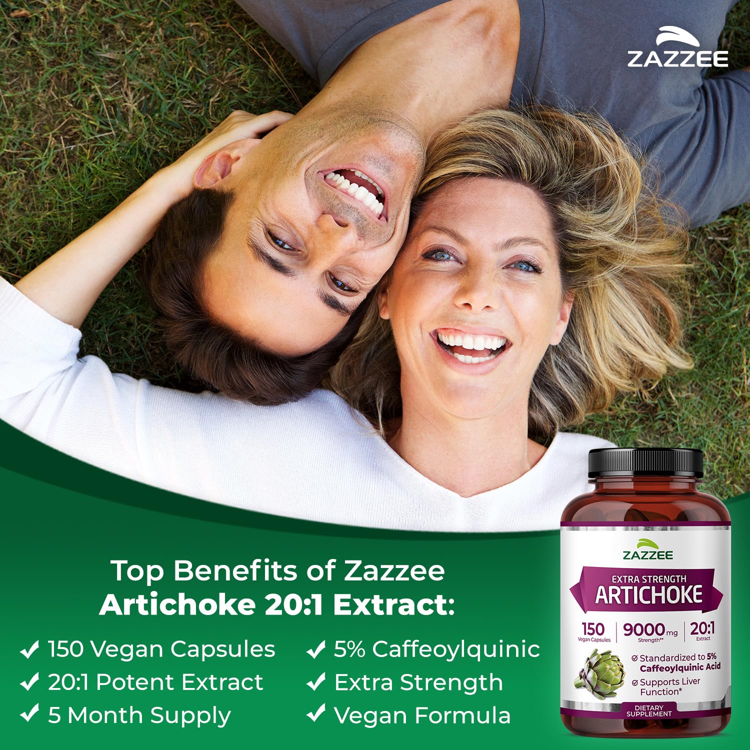 Zazzee Extra Strength Artichoke 20:1 Extract, 5% Caffeoylquinic Acid, Vegan — Amazon image 3