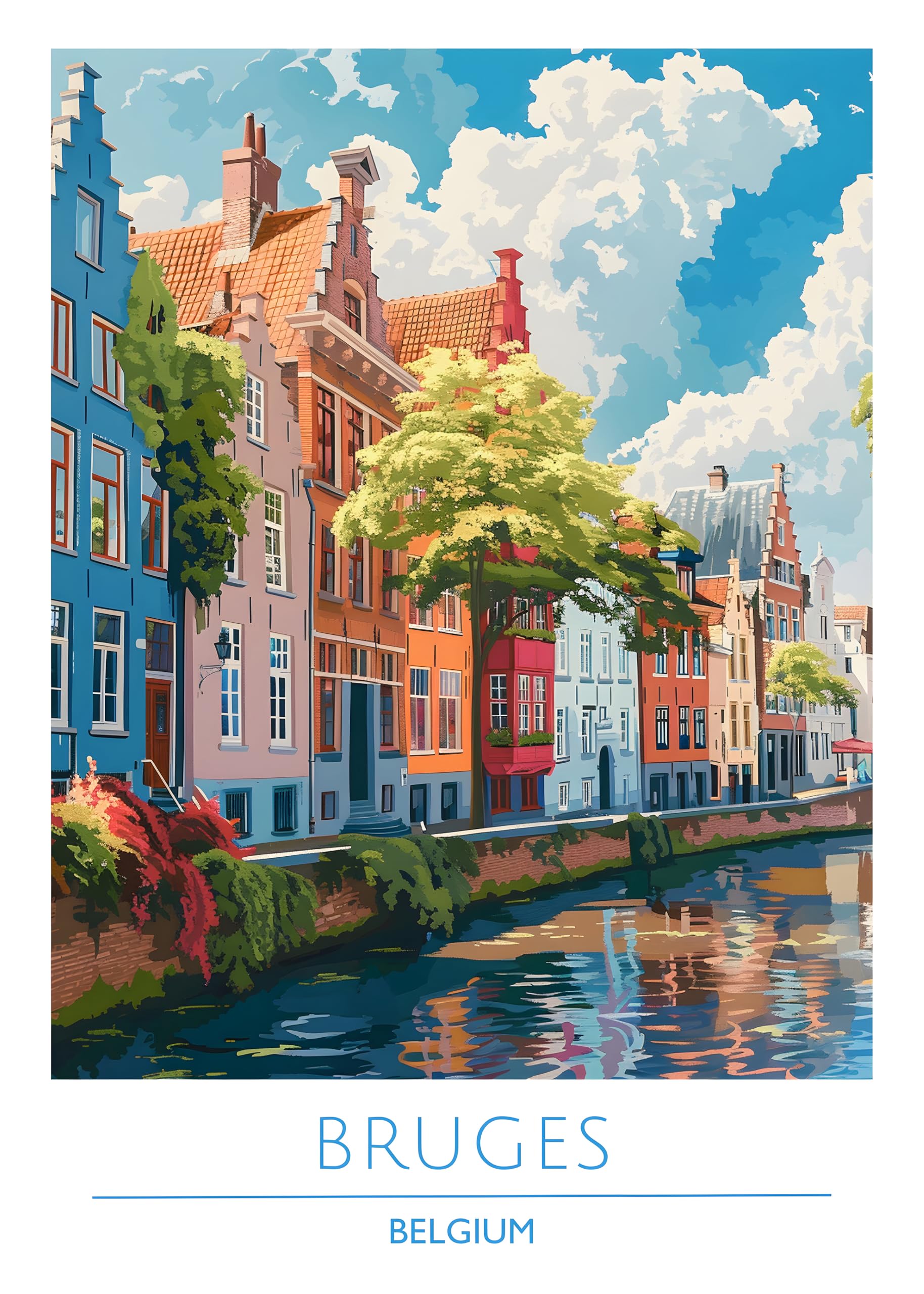 Iconic Cities Unframed A4 A3 Travel Poster Prints, Travel Wall Art, Home Décor, Paris New York Dubai Tokyo Rome Barcelona etc. (Belgium, Bruges, A3)