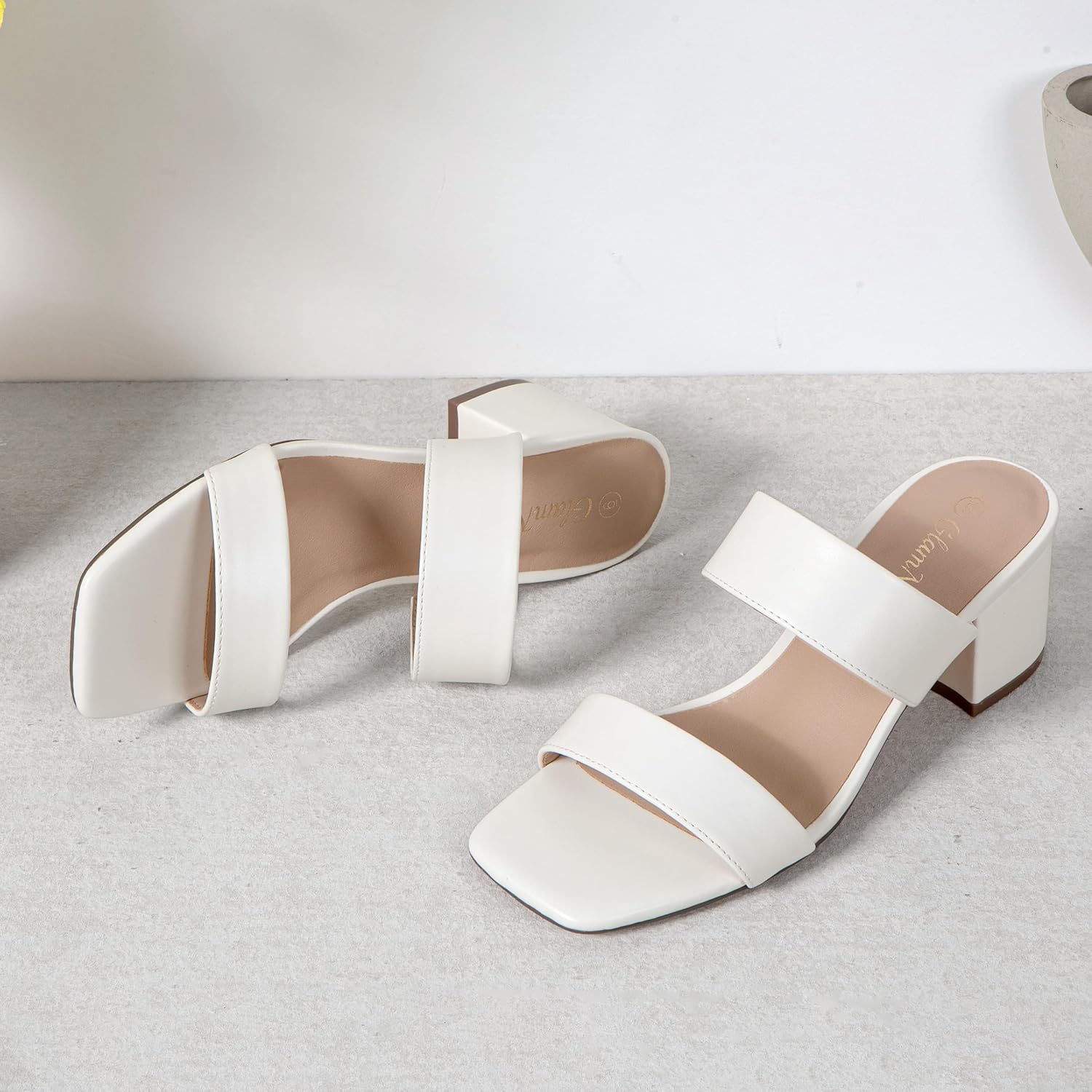 Women's Two Strap Heeled Sandals Square Open Toe 2 Inch Low Chunky Block Heels Slip On Dressy Slides Comfortable Summer Wedding Party Shoes Wide Width Friendly - Image 7