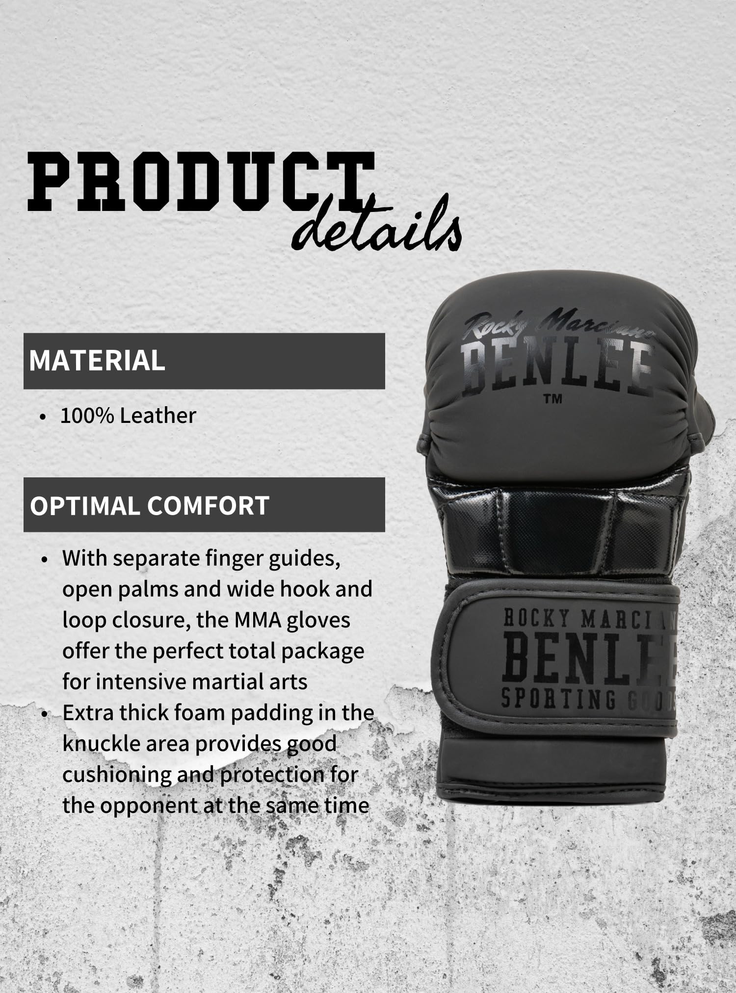 BENLEE MMA-Trainingshandschuhe aus Kunstleder (1Paar) SPARRY, Black, S/M