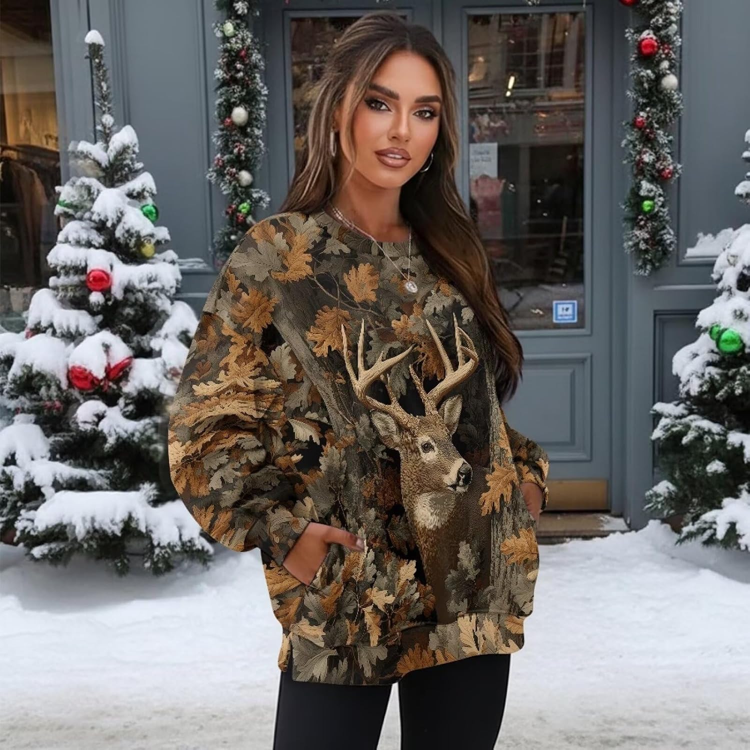 Renewold Womens Fashion Sweatshirts Women's Fashion Hoodie Sweatshirts Loose Crew Neck Pullover Casual Tops with Pockets
