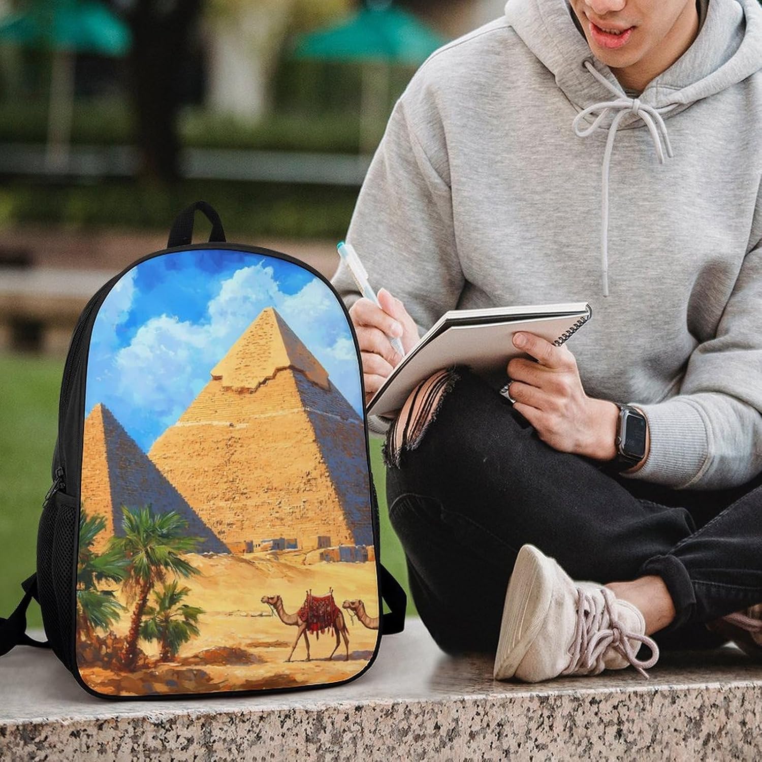 Camel Laptop Backpack for Men Women 17 Inch Shoulder Bag Travel Daypack