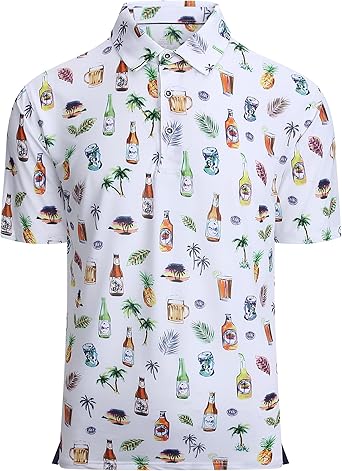Alex Vando Mens Hawaiian Golf Shirt Moisture Wicking Digital Print Golf Shirts for Men