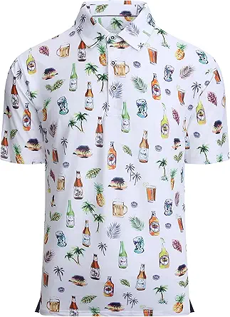 Alex Vando Mens Hawaiian Golf Shirt Moisture Wicking Digital Print Golf Shirts for Men