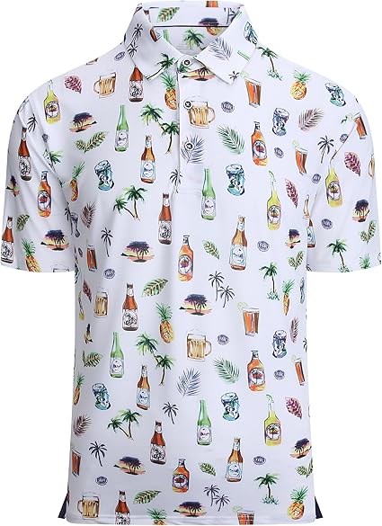 Alex Vando Mens Hawaiian Golf Shirt Moisture Wicking Digital Print Golf Shirts for Men