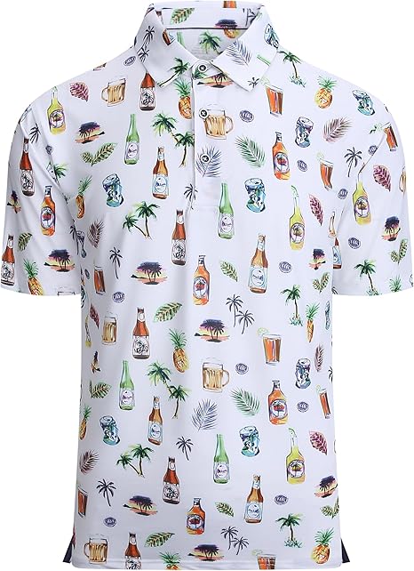 Alex Vando Mens Hawaiian Golf Shirt Moisture Wicking Digital Print Golf Shirts for Men
