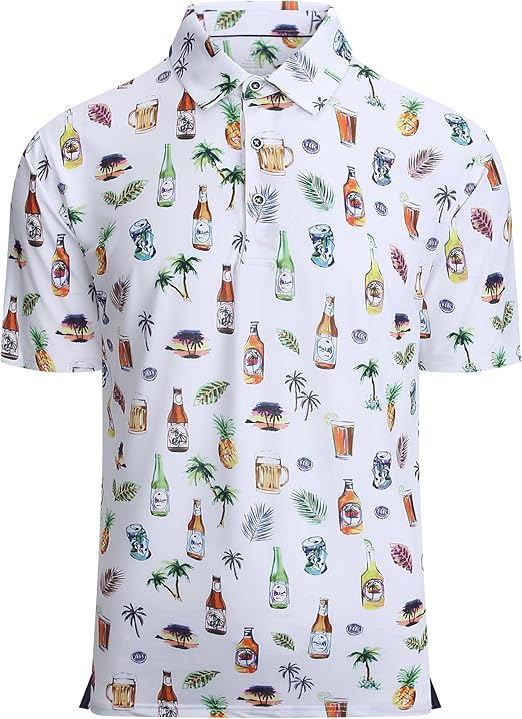 Alex Vando Mens Hawaiian Golf Shirt Moisture Wicking Digital Print Golf Shirts for Men