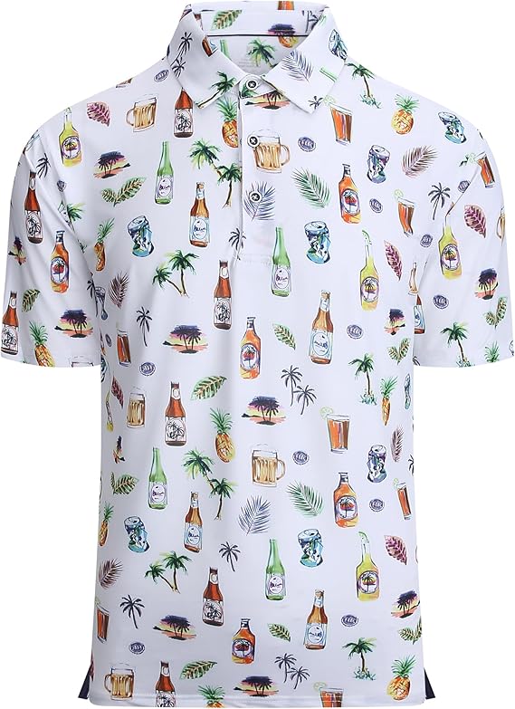 Alex Vando Mens Hawaiian Golf Shirt Moisture Wicking Digital Print Golf Shirts for Men
