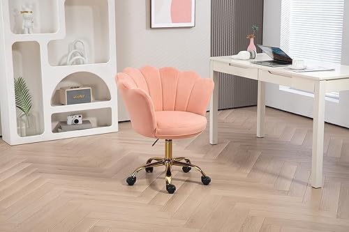 Miniatura 5 de ZOBIDO Cómoda silla de trabajo para oficina en casa con ruedas, bonita y moderna tapizada de terciopelo con respaldo de concha, silla de escritorio