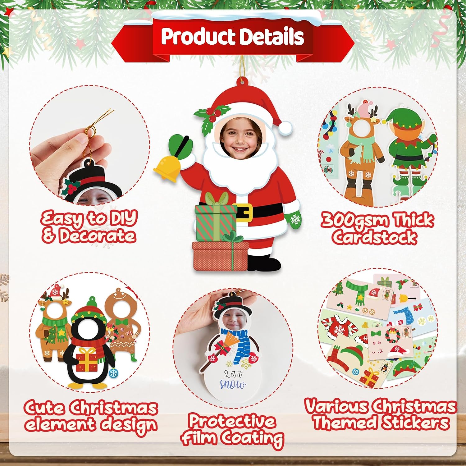 Christmas Picture Frame Craft Kit for Kids, 28 Pack DIY Character Ornaments