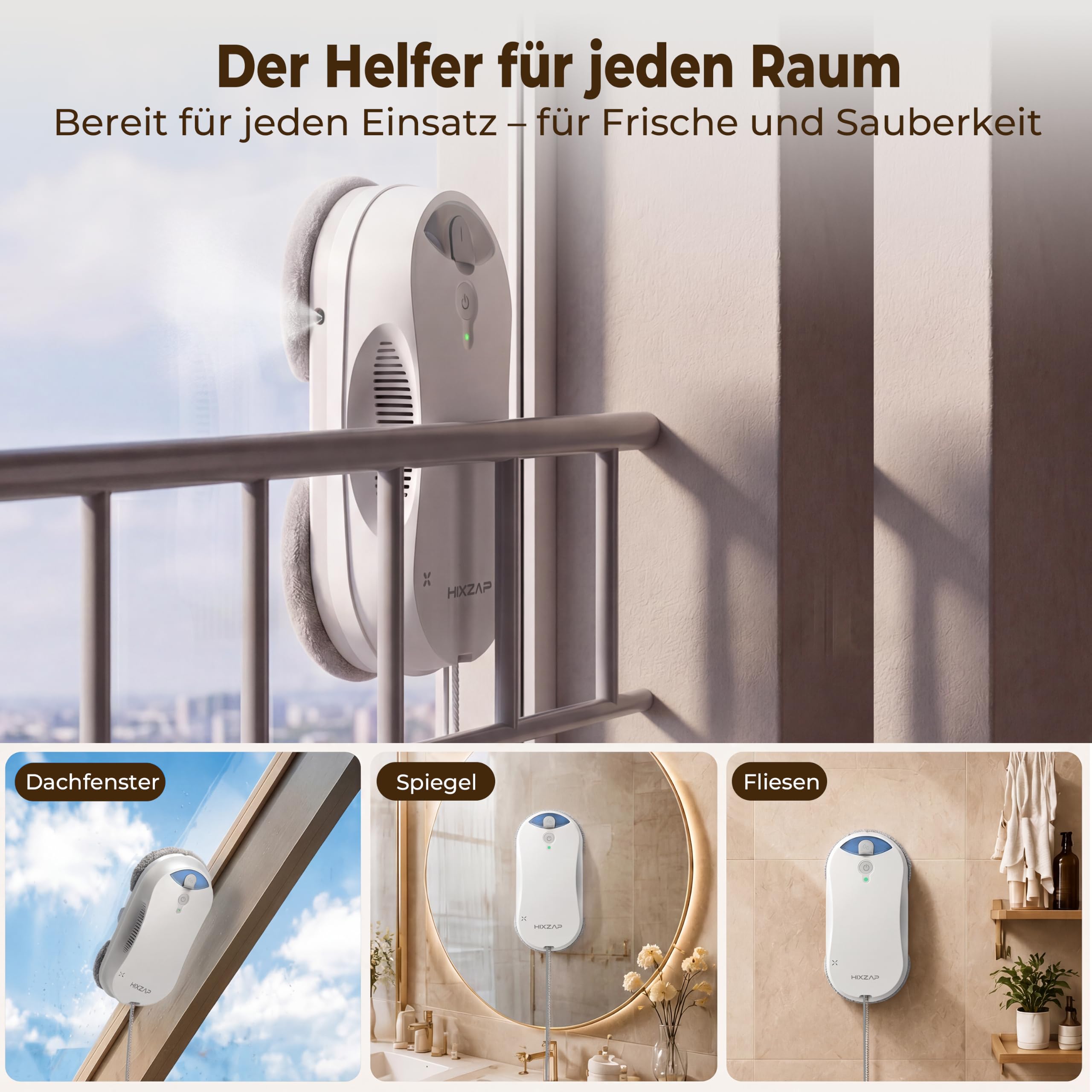 X6 Fensterputzroboter für hohe Fenster, Innen & Außen, Starke Saugkraft | 6400Pa Saugkraft, Doppelsprühfunktion, Randerkennung, intelligente Navigation, flache runde Bauform