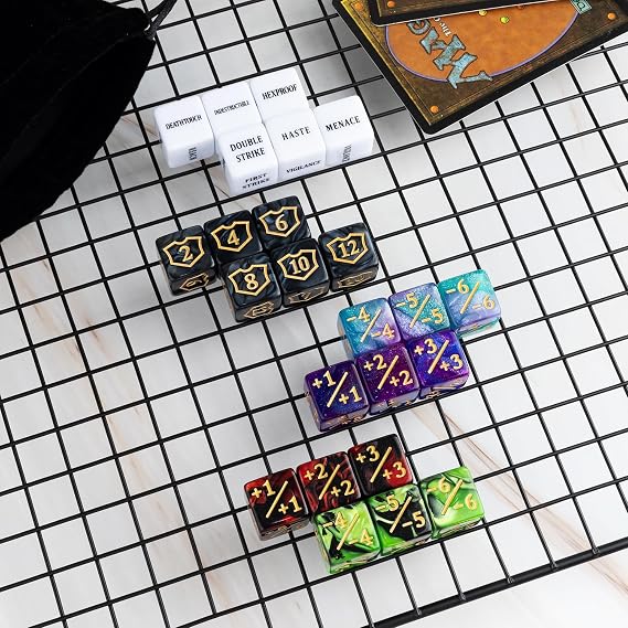 63 Pieces MTG Dice Counters Bulk Ability Keywords MTG Tokens Shield Life Counter 6 Sided Dice Set for Magic The Gathering,TCG,Cards Gaming Accessories