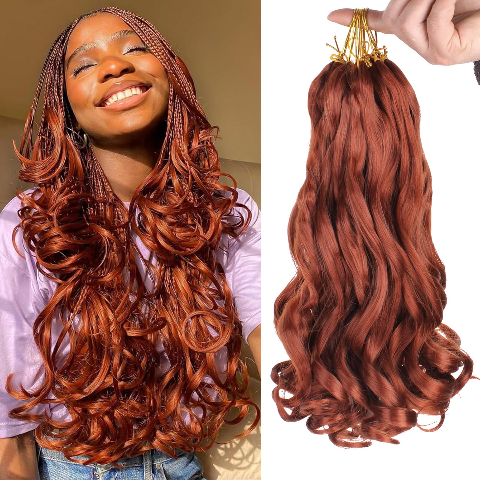 Mscat 14 Inch 8 Packs Pre Stretched French Curly Braiding Hair Loose Wave Bouncy Hair Extensions 350#, 14 Inch (Pack of 8)