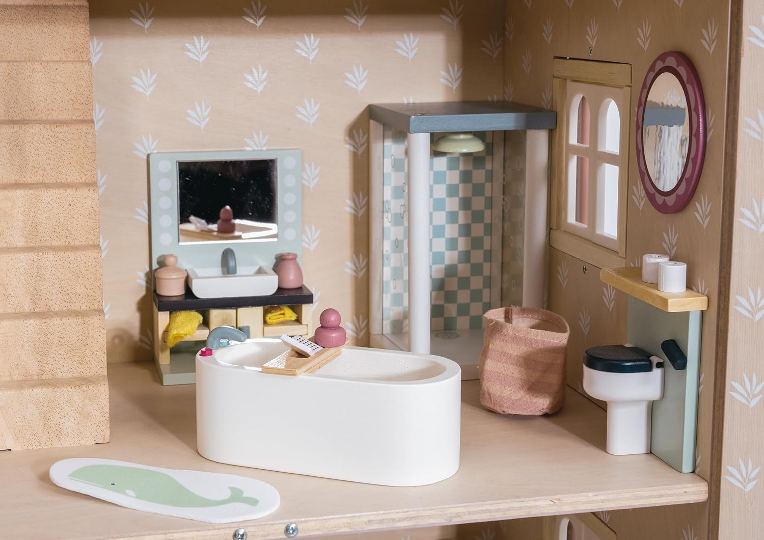 Tender Leaf Toys - Alouette House - 5 Room Dolls House in Dusky Pink with Opening and Closing Shutters - Floral Wooden Playhouse for Imaginative Storytelling and Creative Play - Age 3+