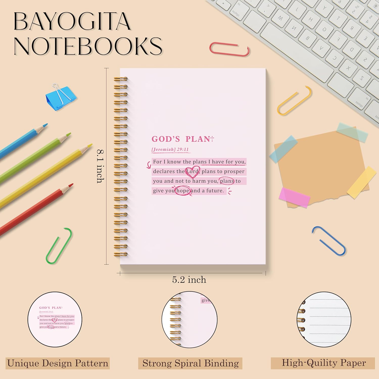 Pink Christian Spiral Notebooks, Jeremiah 29:11 Bible Journaling Notebook, Religious Prayer Journal for Woman, Church Notes Notebook, Christian Gifts for Women, 5.5x8.3 Inches - Image 2