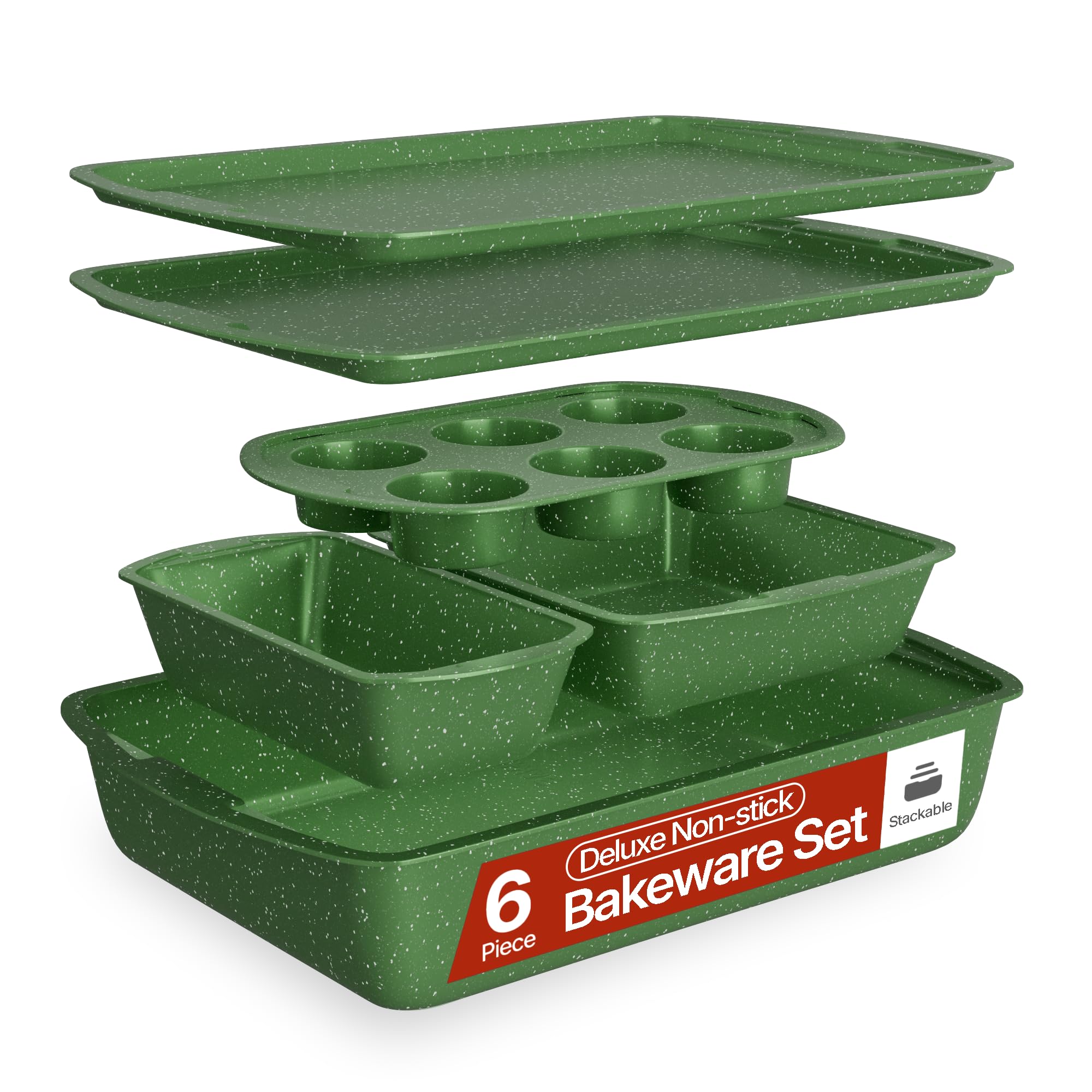 Bakken Küchen-Backformen-Set – antihaftbeschichtete grüne Marmorbeschichtung, handelsübliche Karbonstahl-Backformen-Sets, Backformen-Sets, Küchenutensilien, PFOA, PFOS, PTFE-frei, ofenfestes Tablett