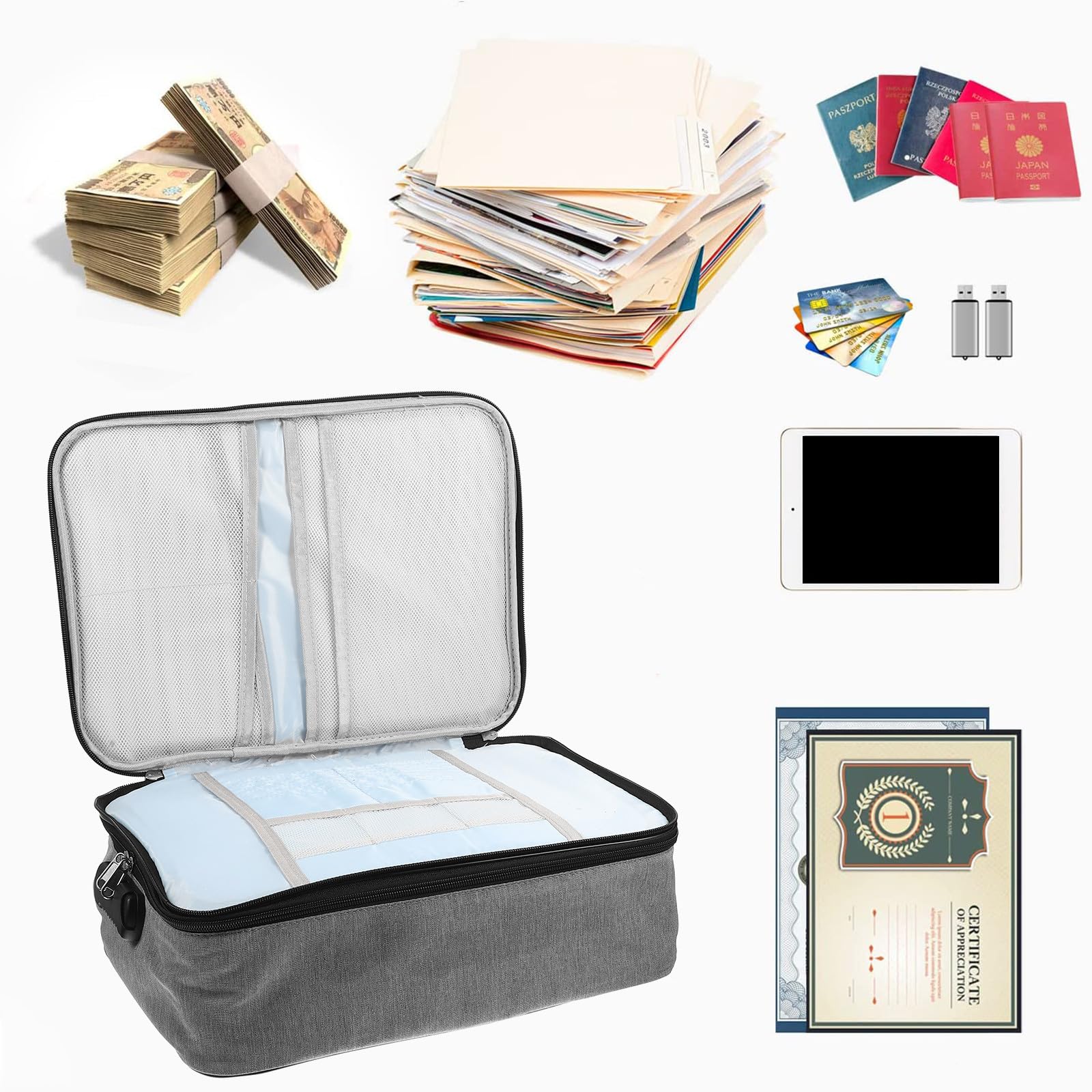 Paquet de Rangement à Serrure Grosse Capacité pour Dossiers, Pliable