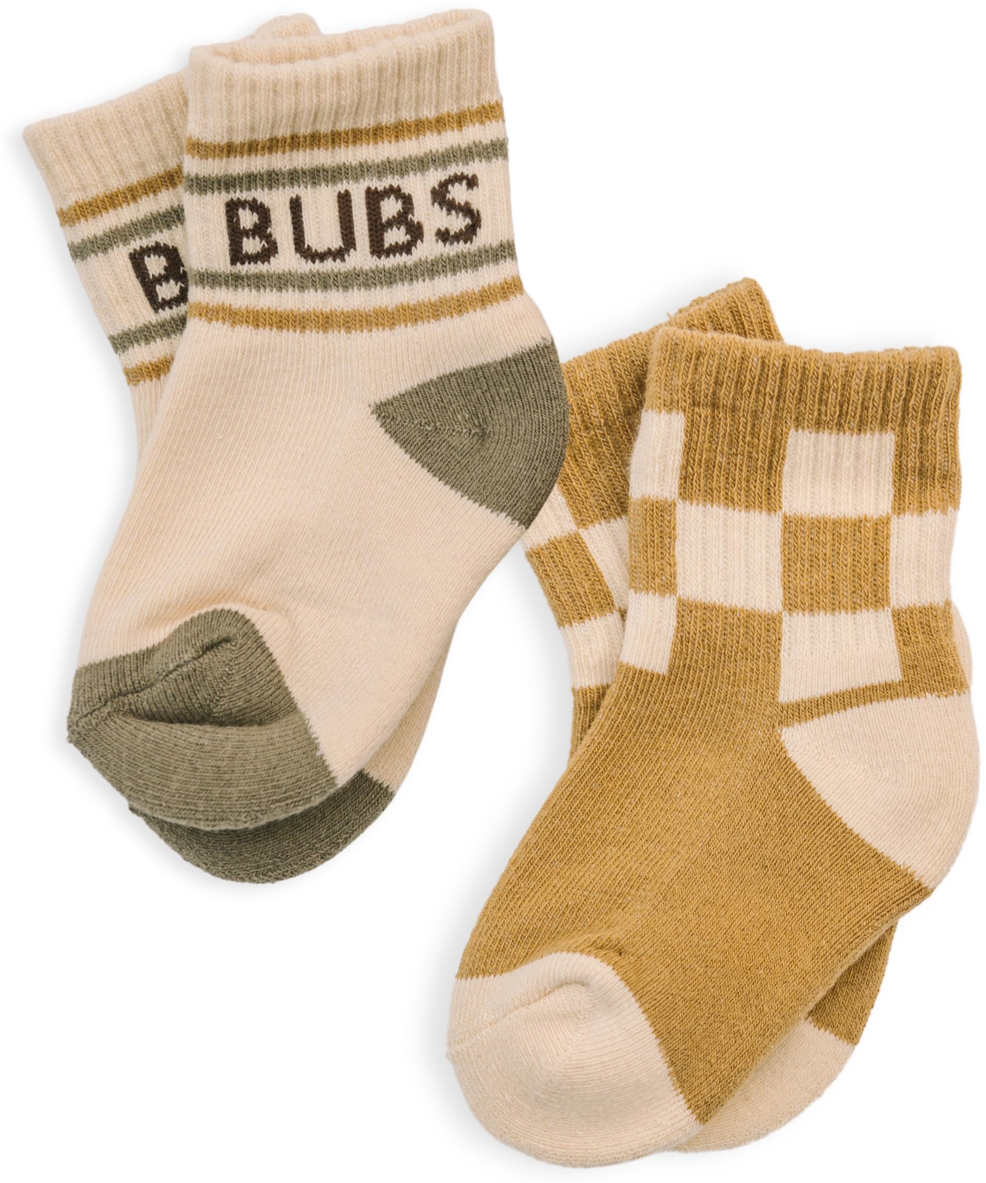 Lottie Dottie Baby, Toddler Half-Crew Cotton Socks 2-Pack | Bubs and Checkered Socks | Novelty Socks for Girls or Boys (9M-18M, Bubs/Checkered)