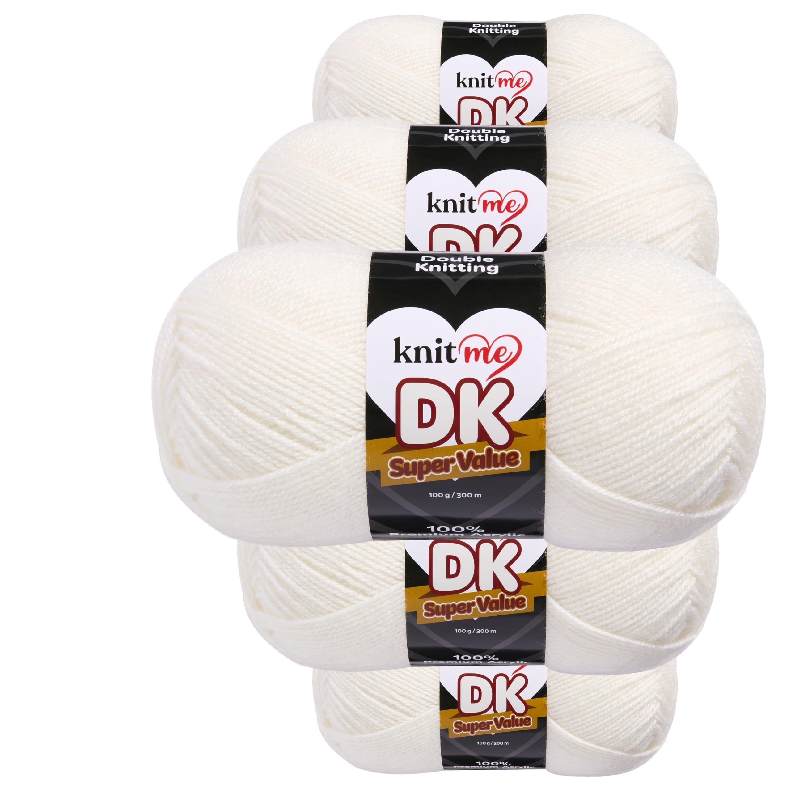 Knit Me DK Double Knitting Yarn Hypoallergenic Acrylic 5X 100g (Ecru)