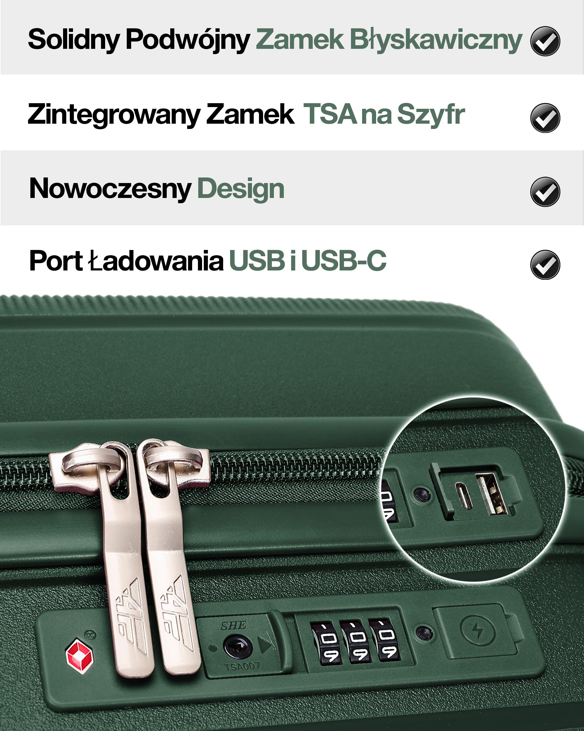 Lekka Walizka Kabinowa Twarda M – 55×37×20 cm (35L), Bagaż Podręczny z Zamkiem TSA, Portem Ładowania USB, 4 Kółka Spinner, Teleskopowa Aluminiowa Rączka, Zgodna z Wymogami Linii Lotniczych