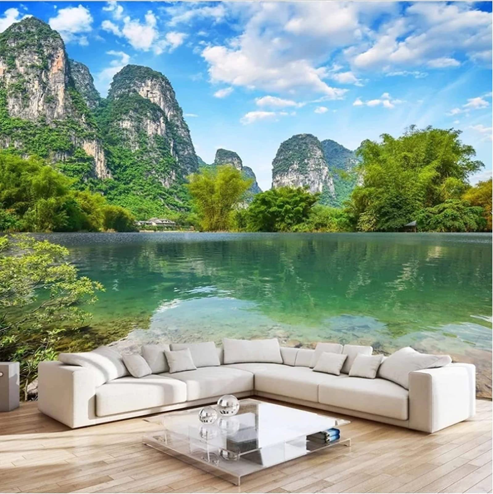 Amazon カスタム3d壁紙写真壁アート自然風景山湖壁紙3d壁紙リビングルーム寝室テレビ背景家の装飾 壁紙