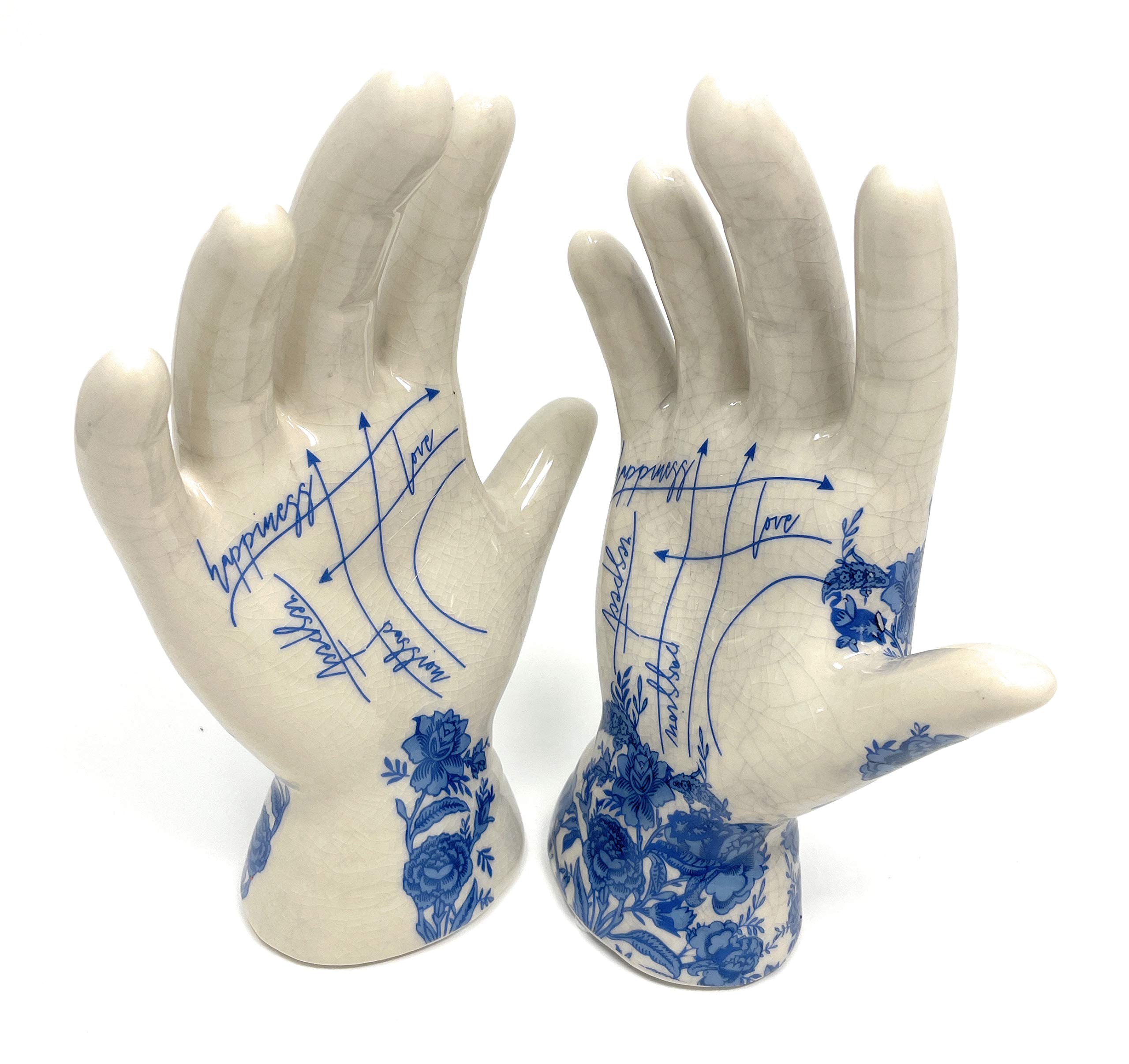 Temerity Jones White Oak Tree Pair Of Porcelain Willow Phrenology Palmistry Hands Map Of The Hand In Blue And Tattoo Rockabilly Style Set Of 2
