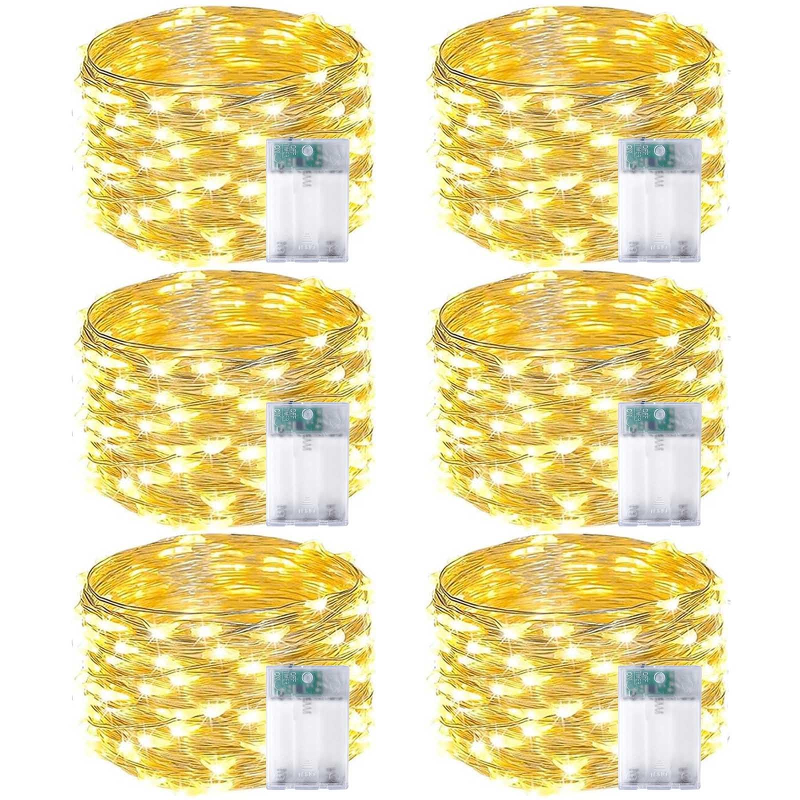 6er-Pack Lichterkette, batteriebetrieben, mit Timer, wasserdicht, 50 LEDs, für den Innen- und Außenbereich, funkelnde Lichter für Schlafzimmer, Zuhause, DIY, Hochzeit, Geburtstag, Weihnachten, Partys,