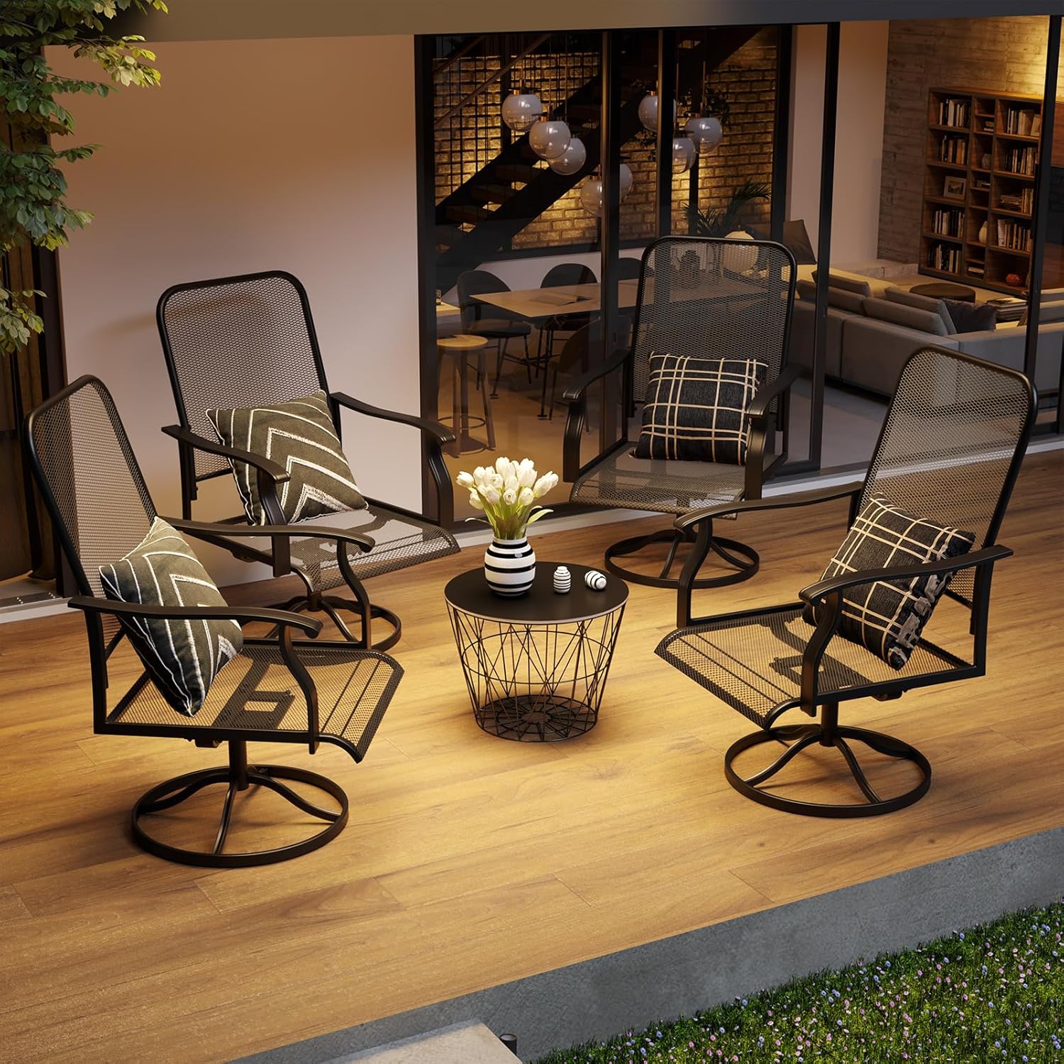 U-MAX 360° Patio Swivel Chairs Set of 4, High-Back All-Weather Outdoor Seating with 15° Rocking Function, E-Coated Metal Frame Swivel Rocker Patio Chairs for Deck Garden Yard Bistro