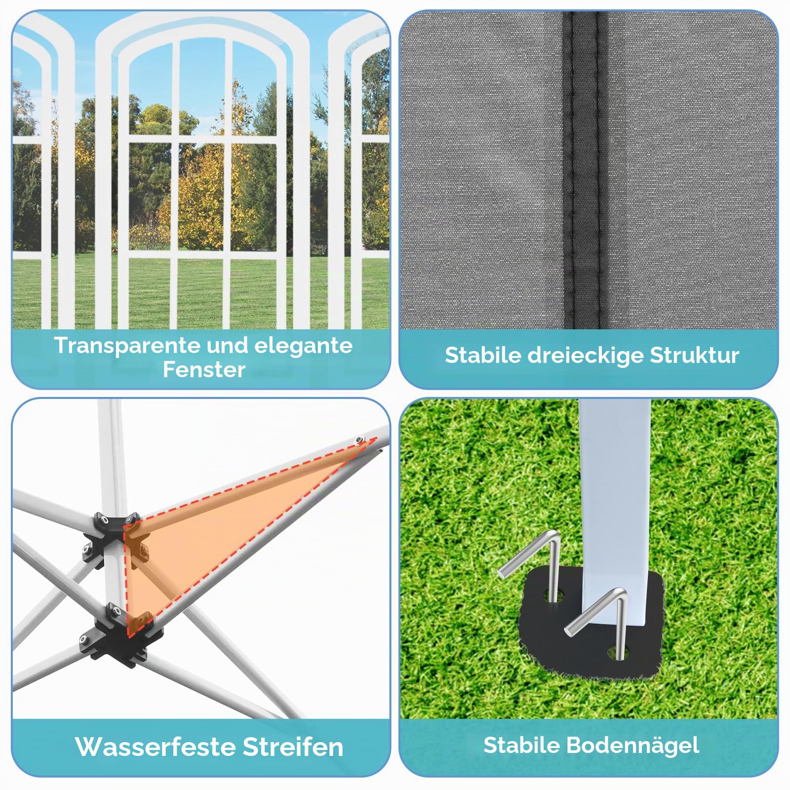 Pavillon 3x6 mit 6 Seitenwänden, Faltpavillon 3x6 Wasserdicht Stabil Winterfest, Faltbar Partyzelt 3 x 6, Anti-UV 50+ Gartenpavillon, 6 PCS Sandsack 12 Erdhaken, für Markt, Hochzeiten, Patio, Grau