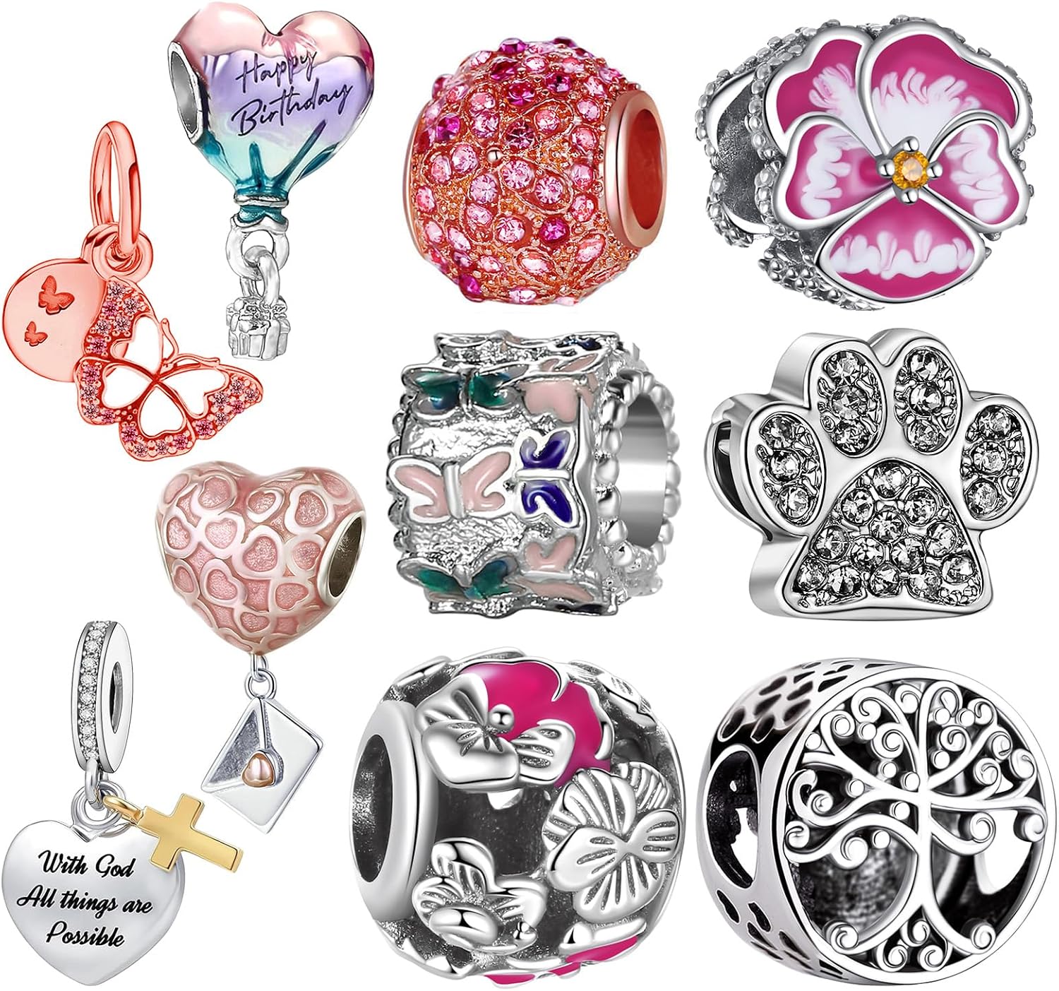 10 Pack Silver Bead Charms for Bracelets and Necklaces Chain Jewellery Charm for Woman