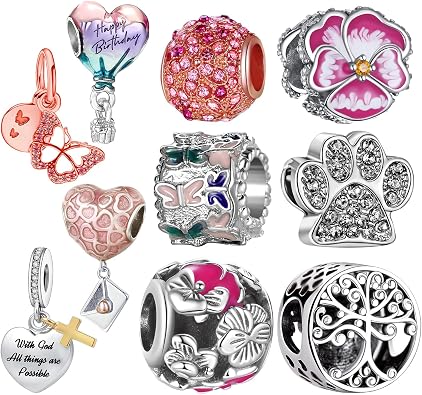 10 Pack Silver Bead Charms for Bracelets and Necklaces Chain Jewellery Charm for Woman