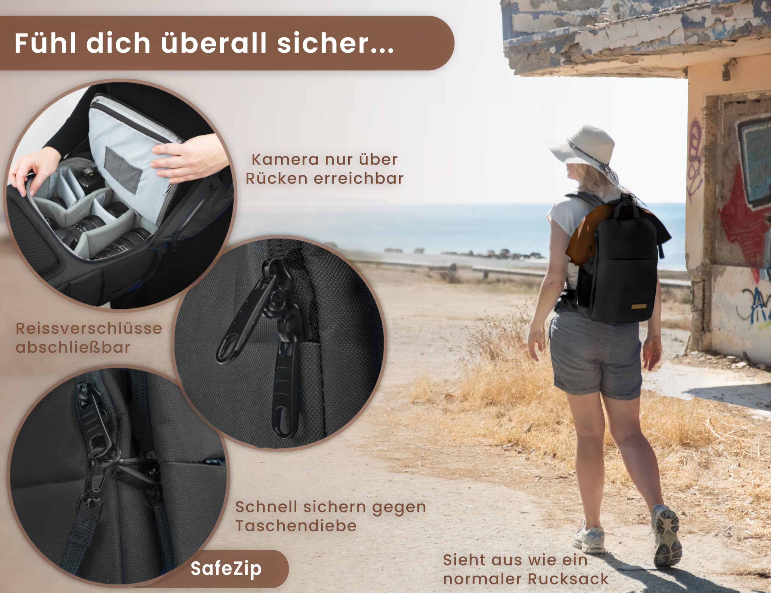 Fotorucksack Diebstahlsicher Schwarz Zugriff über die Rückseite