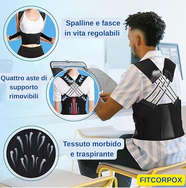 FITCORPOX Busto Correttore posturale uomo donna,Fascia posturale spalle e schiena,Raddrizza schiena e spalle, Supporto per la schiena, Bustino schiena postura ,regolabile offre sollievo da (S) - 4