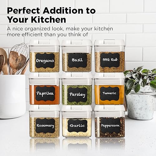 Miniatura 7 de Shazo Juego de 9 recipientes herméticos para especias + 9 cucharas, recipientes de plástico transparente duradero para almacenamiento de alimentos