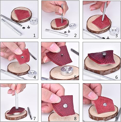 Miniatura 4 de Outus Remaches de cuero de una sola tapa remaches tubulares de metal con kit de herramientas de fijación para zapatos de artesanía de cuero, bolsas,