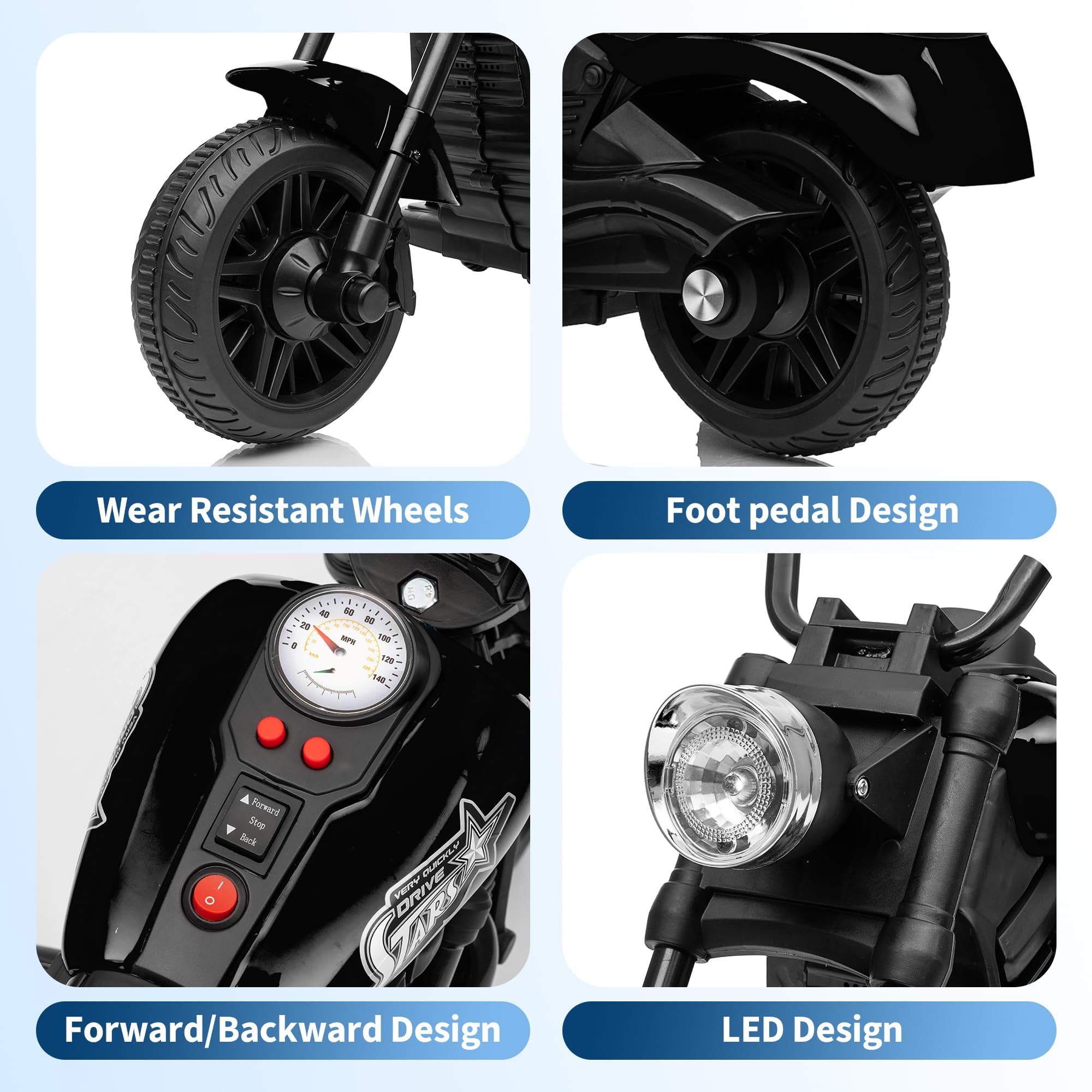 Moto électrique 6V pour Enfants - Batterie 4,5Ah, Stabilisateurs, Lumières Et Musique - Démarrage Progressif, Système De Suspension, Construction Légère - Convient Aux Enfants De 3 à 6 Ans