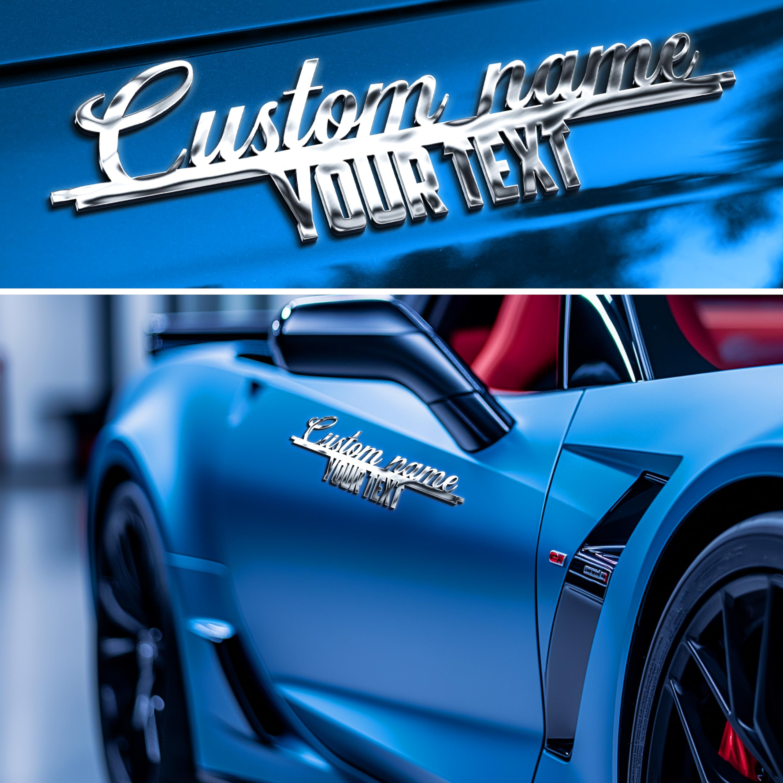 Custom Car Emblem Gift for Cars Lovers, Personalized Vechicle Gifts Race Sign Truck Letter 3D Customized Badges for Boats Motorbike Side Rear Front Hood Trunk Door (05- Two Line Letter)