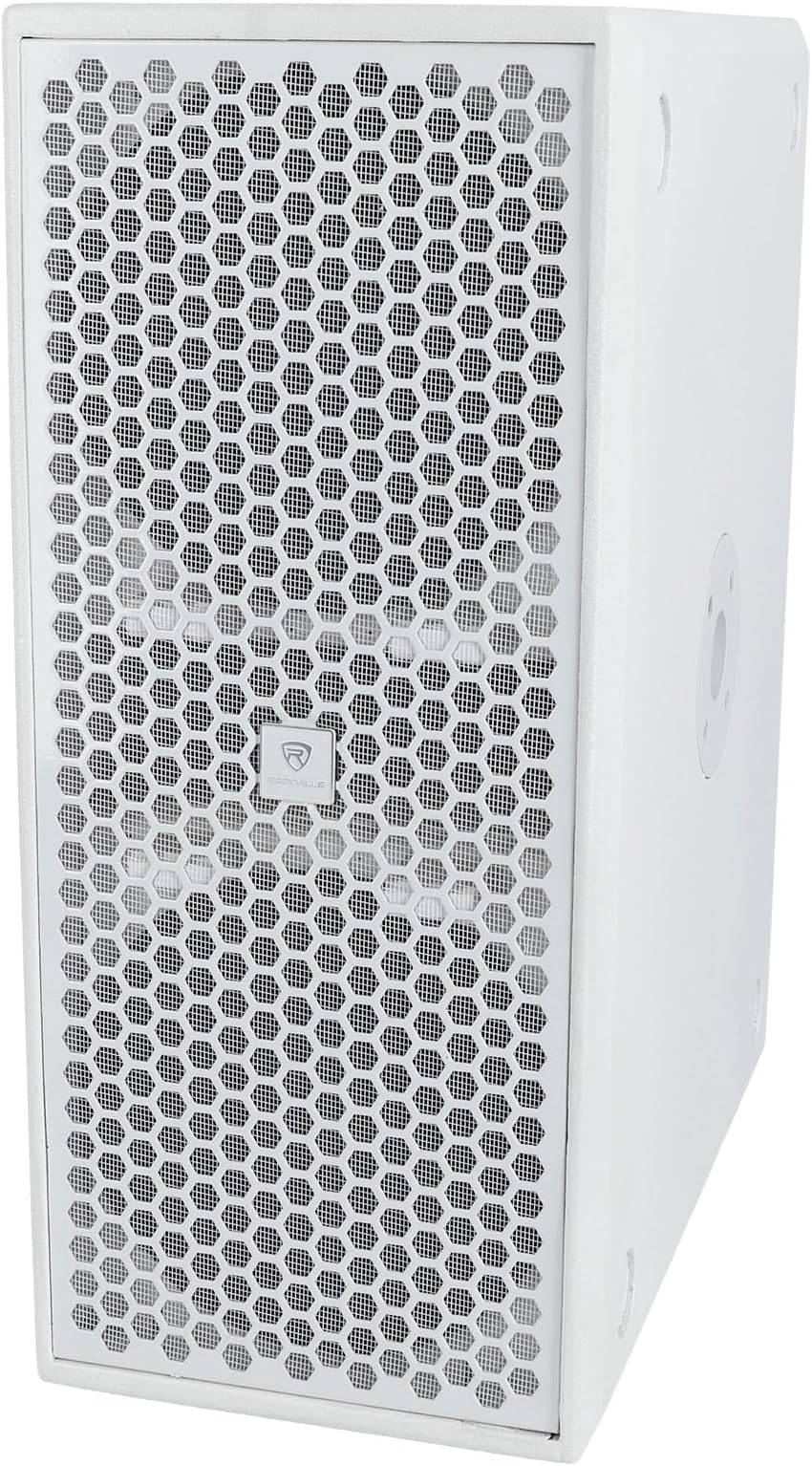 Rockville TITAN SLIM D8 White Powered Subwoofer, Dual 8" Woofers, 400W RMS/1600W Peak, 122dB SPL, Stackable, Vertical/Horizontal Mount, Bass Boost, XLR/RCA Inputs, Compact Plywood, Ideal for DJ/Live