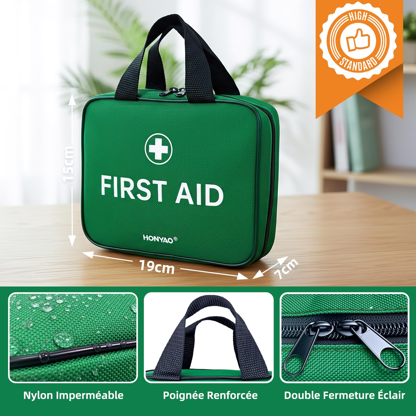 HONYAO Trousse de Secours 180 Pièces, Kit Premier Secours Complète, Trousse à Pharmacie pour Maison Voiture Sport Voyage Camping Enfant Lieu de Travail, Vert