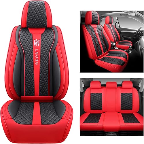 Miniatura 2 de LGOSG - Juego completo de fundas de cuero para asientos delanteros y traseros para sedán, SUV, 5 asientos, ajuste universal (negro rojo)