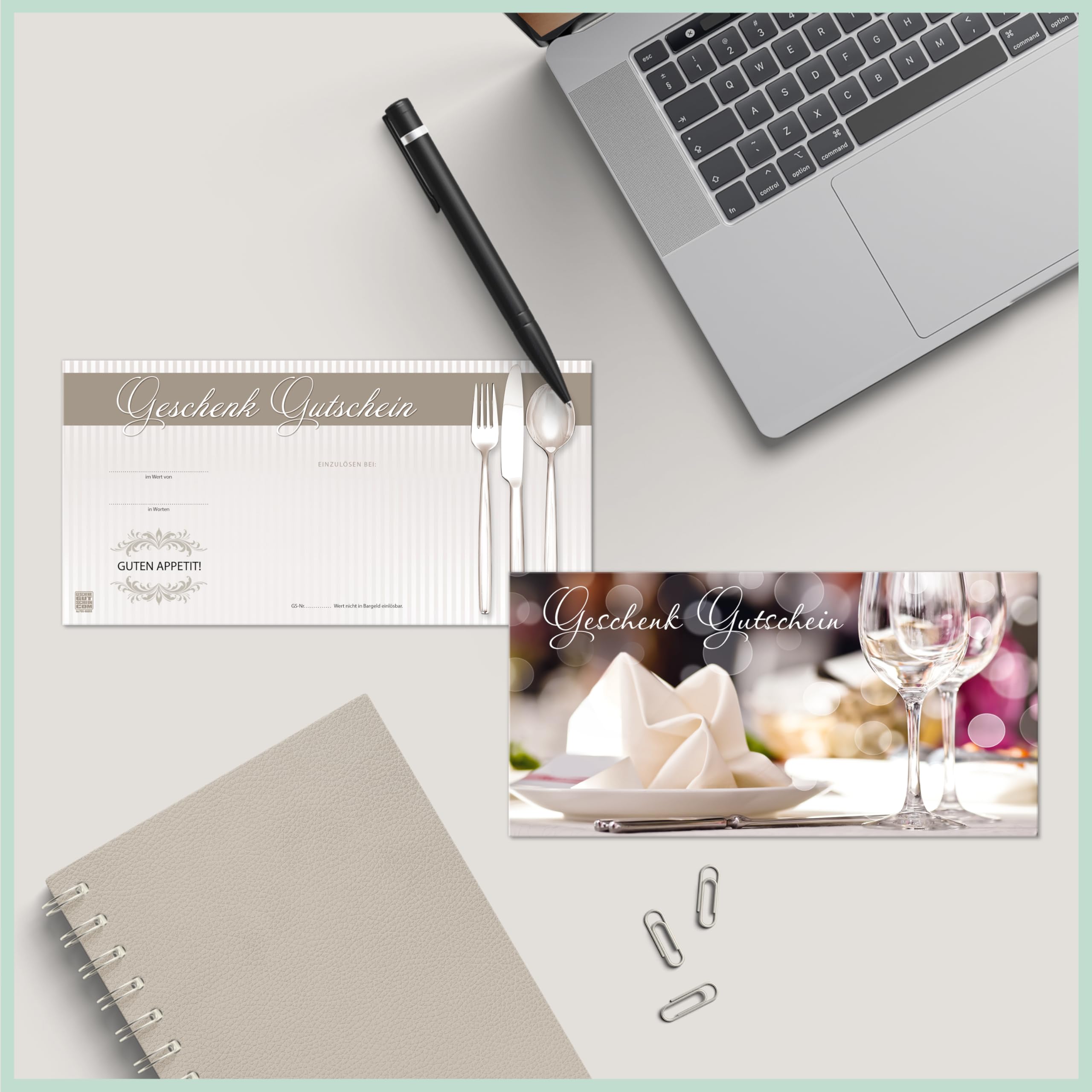GESCHENKGUTSCHEINcom - 50 Blanko Gutscheine mit Umschlag - Formulare mit Vordruck für Restaurant Gasthaus Gastronomie Gasthof Hotel G920011-50-V1