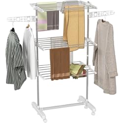 Hierro Para Tendedero Tendedero Ropa Plegable 6 Ruedas 3 Niveles (80-142) x55x152 cm Altura Regulable