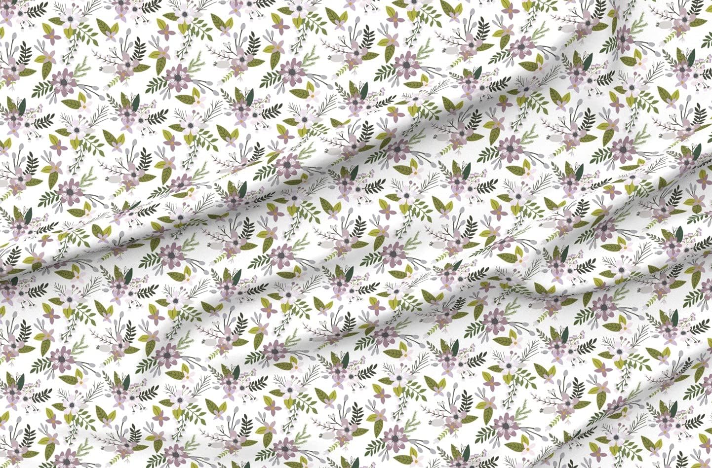 Spoonflower Fabric - Lavender Sprigs Blooms Floral Flowers Purple Printed on Denim Fabric by The Yard - Bottomweight Apparel Home Decor Upholstery