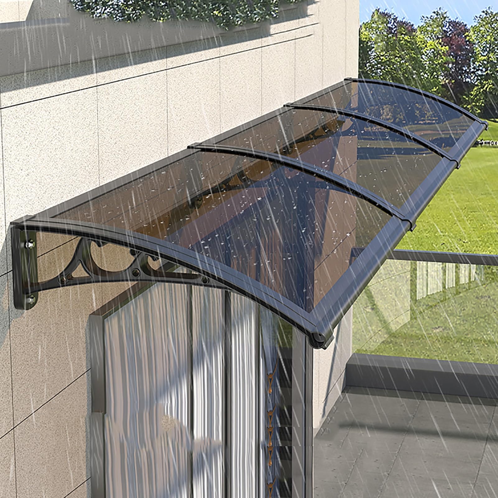 Abri extérieur contre la pluie avec couverture polycarbonate et supports