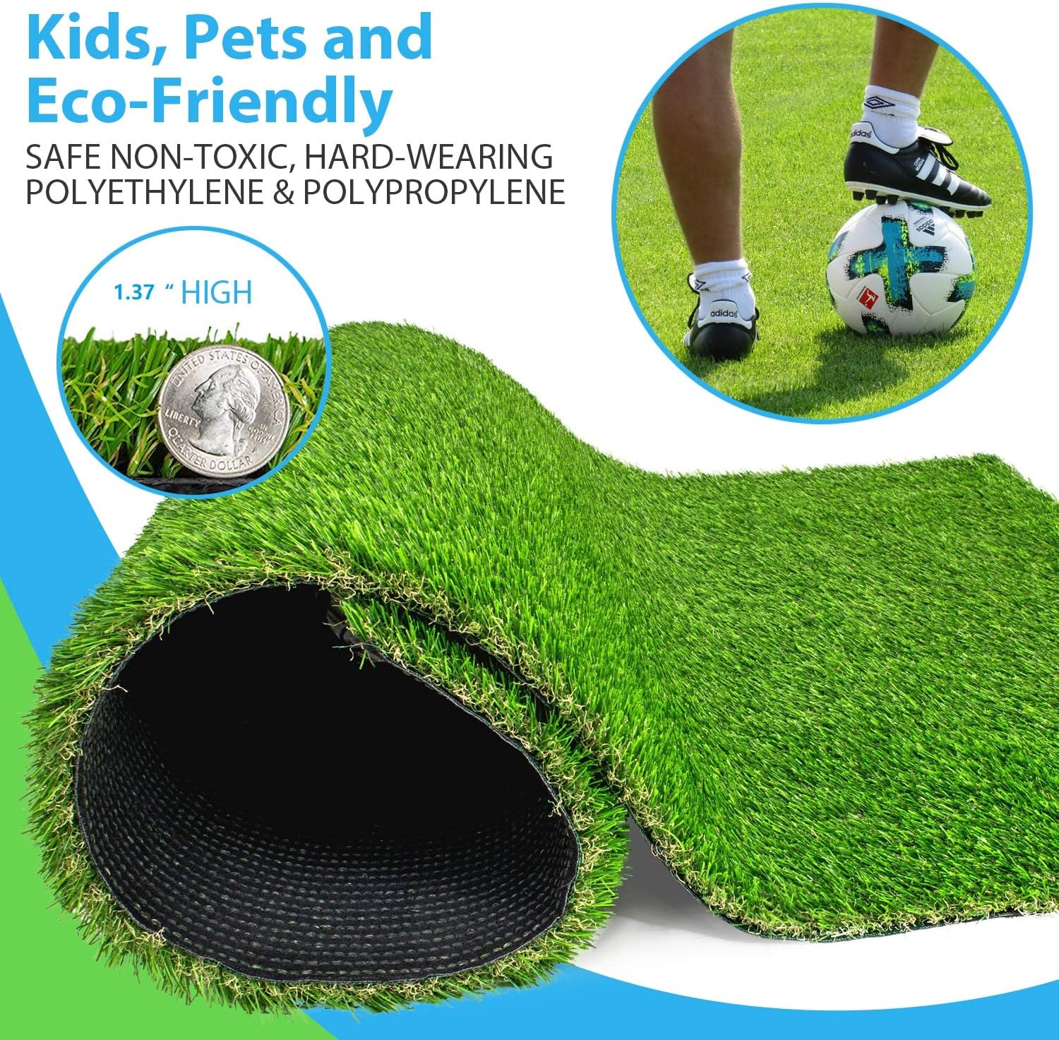 AMASKY Artificial Grass Turf 4 Tone Synthetic Artificial Turf Rug for Dogs Indoor Outdoor Garden Lawn Patio Balcony Synthetic Turf Mat for Pets (3.3 x 5 ft = 16.5 sq ft)