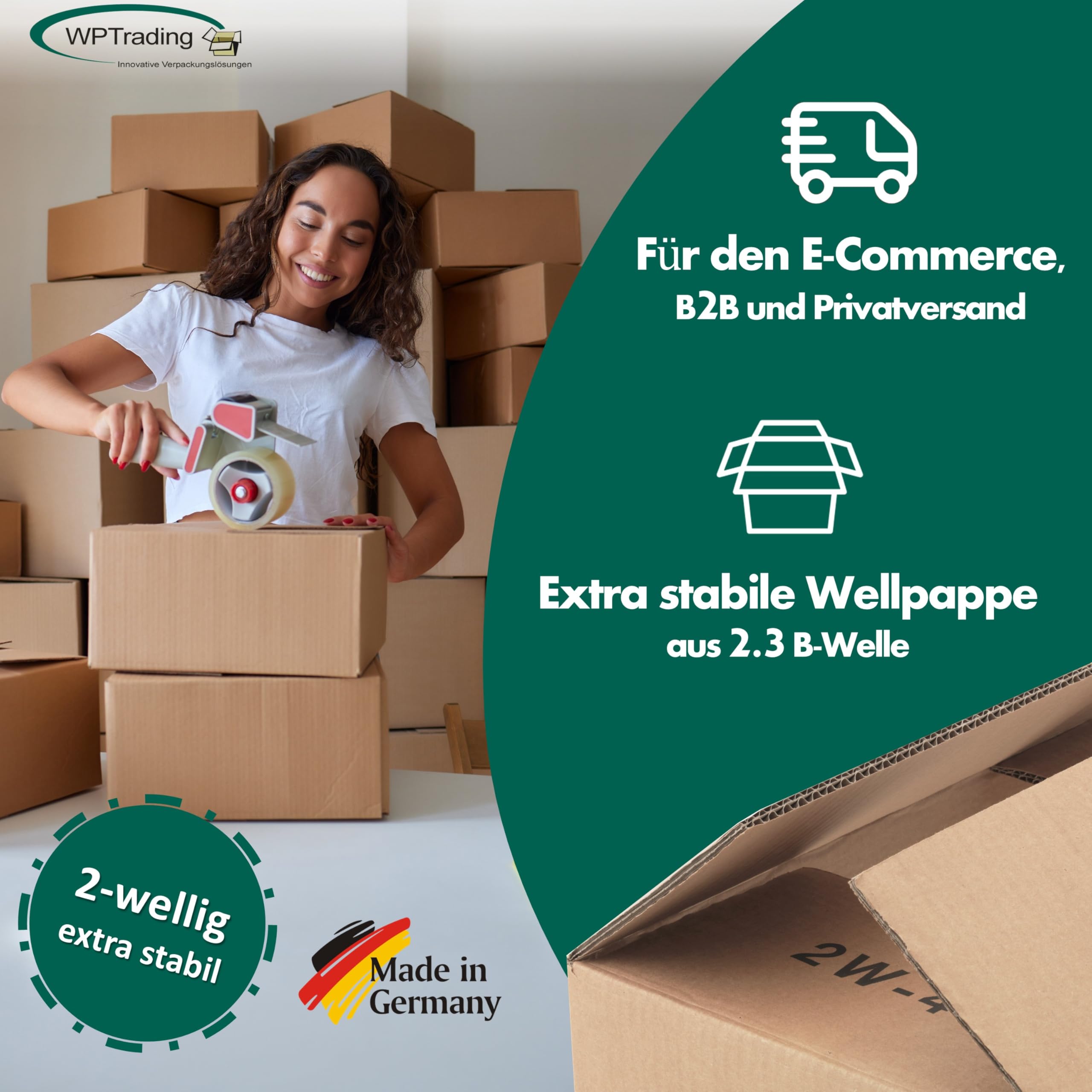 10 Stück Versandkarton 2-wellig 485 x 385 x 370 mm Wellpappe (Nr. 2W-5) Braun - Kartonagen für Warenversendung, Paket & Päckchen groß (L) - Karton Versandverpackung extra stabil