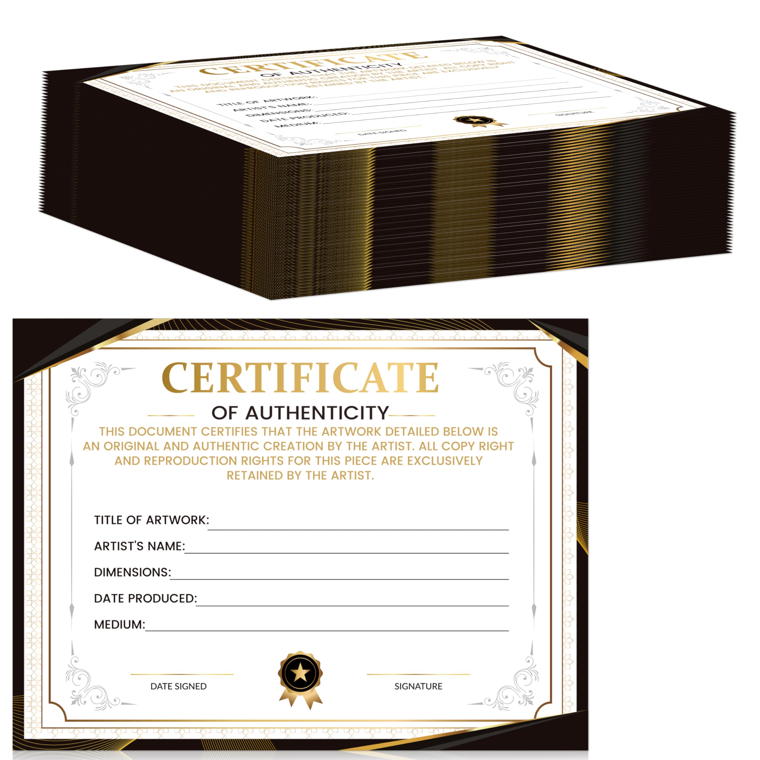 EYxsaxenk Certificate of Authenticity - 48Pcs 5x7 Inch Black Gold Foil Premium Certificates for Collectible Artwork Artist Artisan Handicraft Worker Achievement Award Photography Art Exhibition Supply